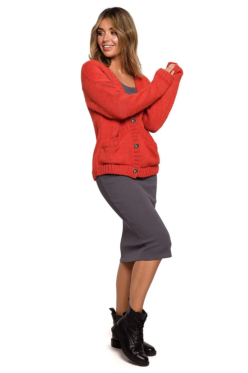 Button-Front Pocketed Cardigan