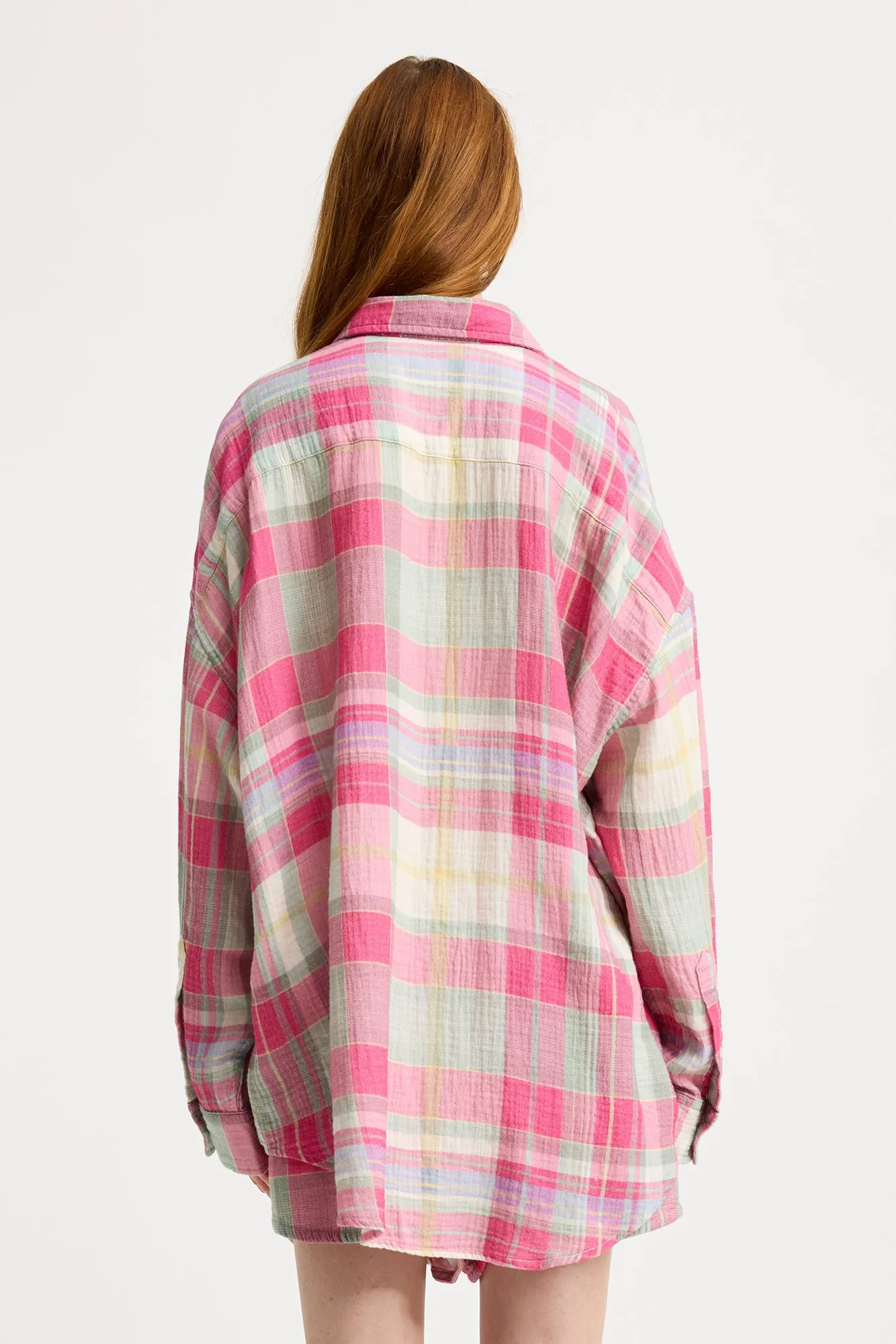 Button Front Shirt - Pink/Green Plaid