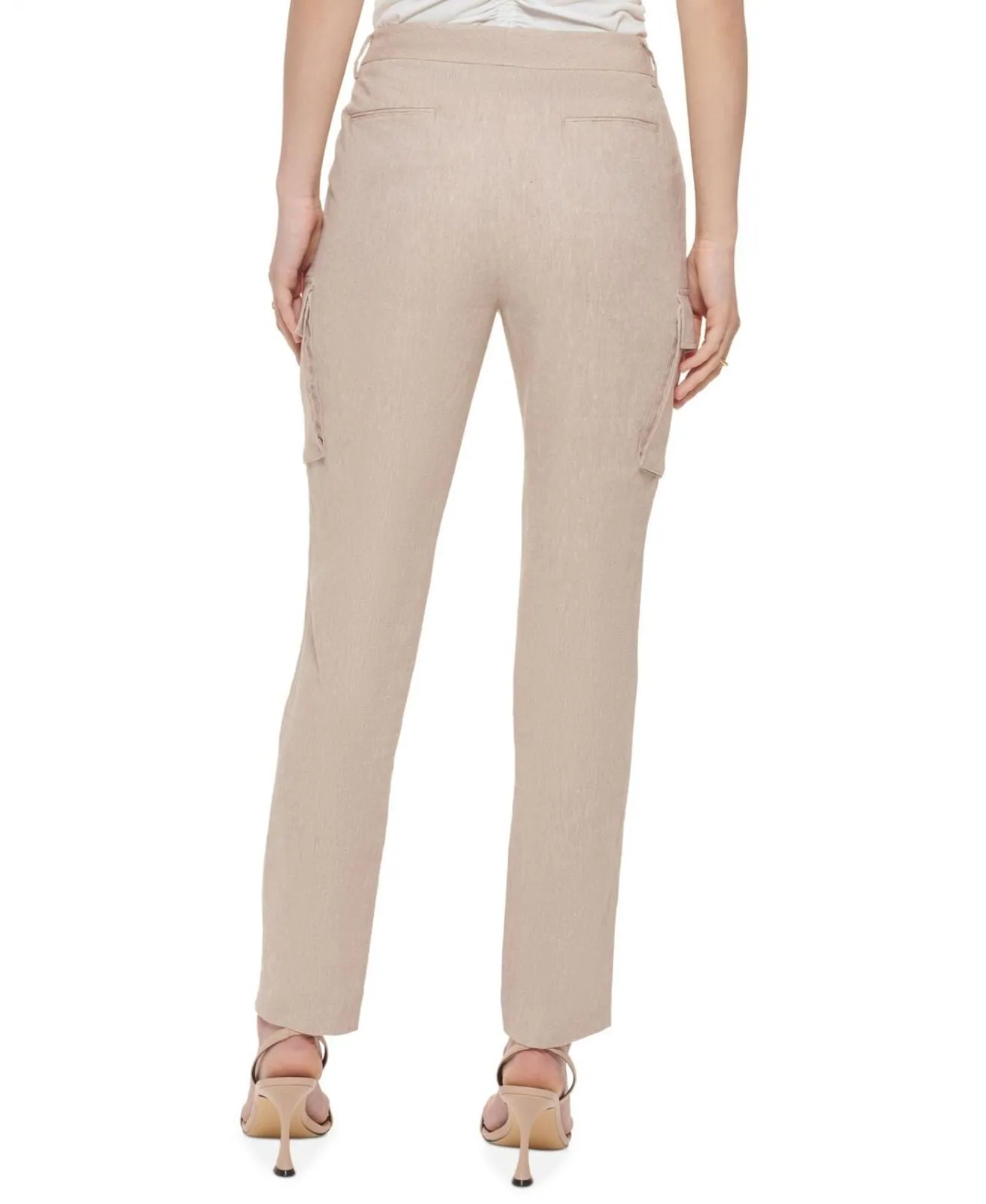 Calvin Klein Womens Petite Linen-Blend Slim Leg Pants T24P2966-1