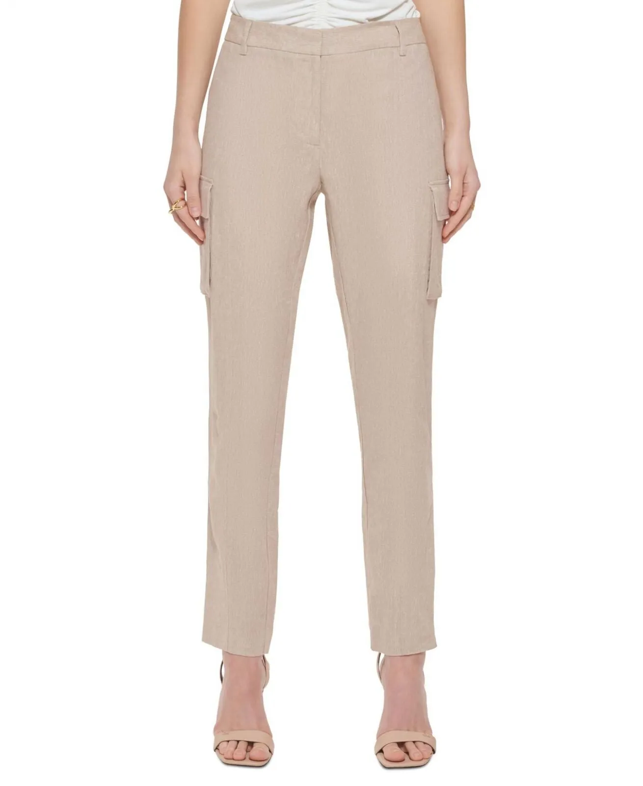 Calvin Klein Womens Petite Linen-Blend Slim Leg Pants T24P2966-1