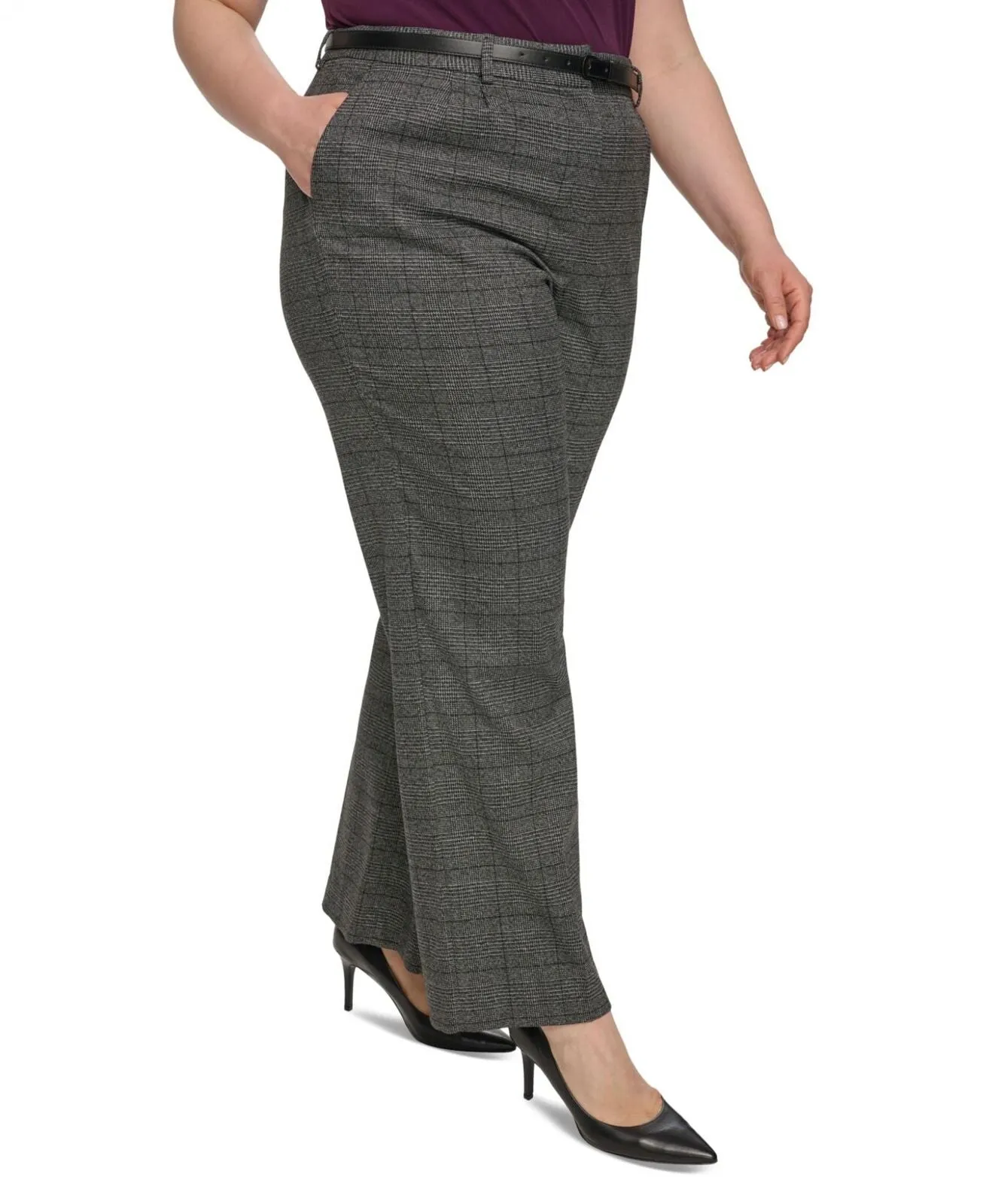 Calvin Klein Womens Plus Size Menswear Wide-Leg Dress Pants X37PX11B