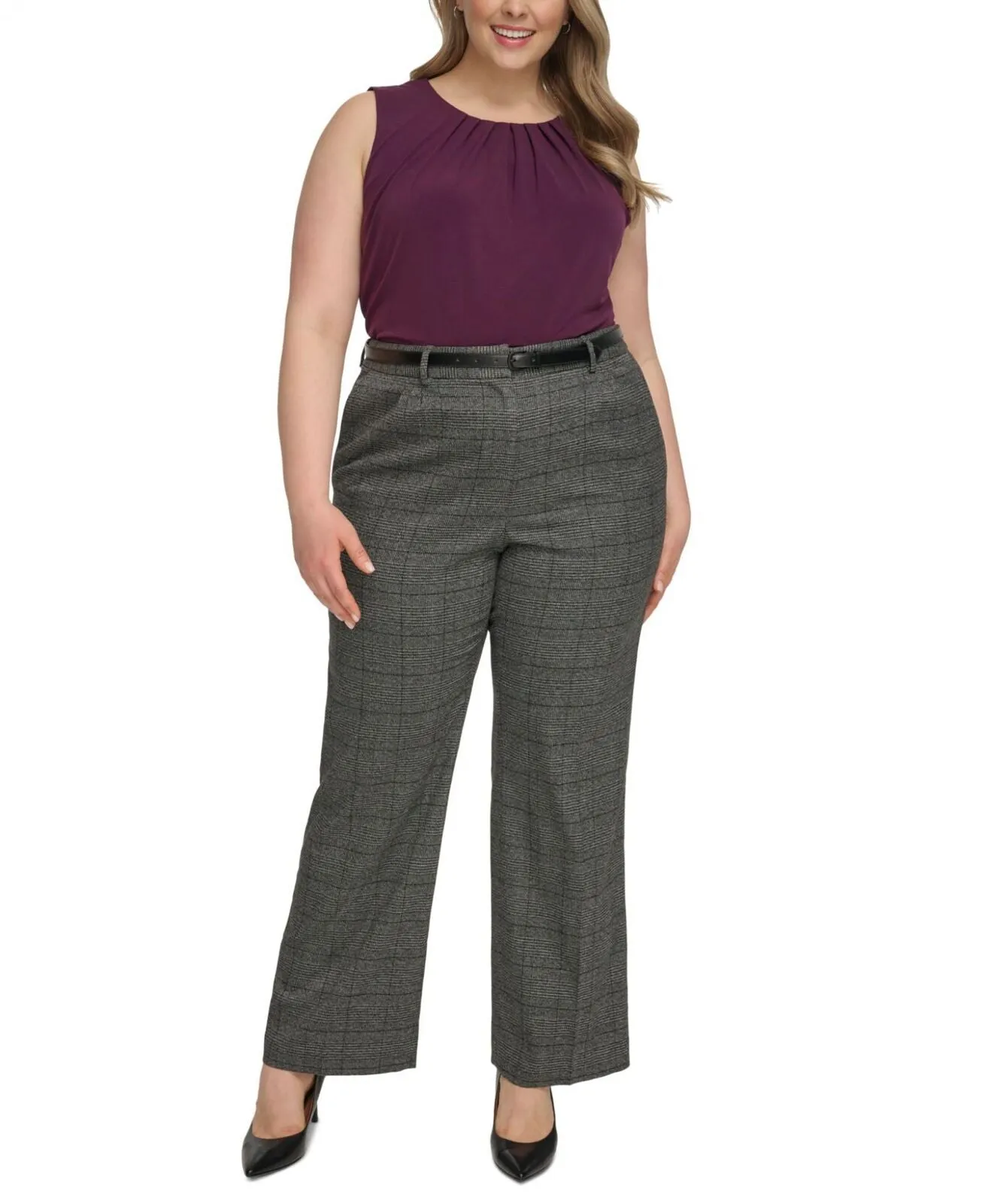 Calvin Klein Womens Plus Size Menswear Wide-Leg Dress Pants X37PX11B