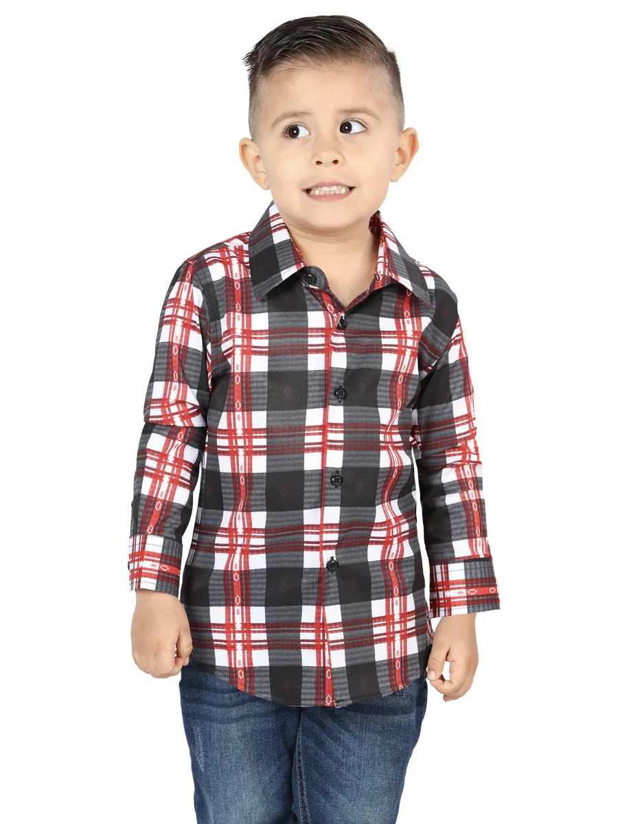 Camisa Vaquera Manga Larga Estampada Cuadros Blanco/Rojo para Niños 'El Señor de los Cielos' - ID: 44741