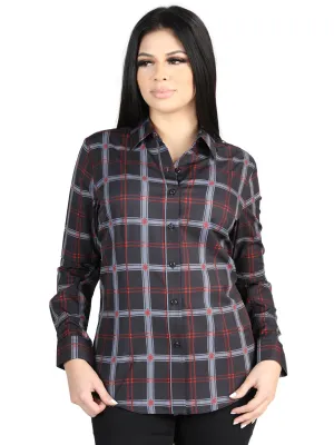 Camisa Vaquera Manga Larga Estampada Cuadros Negro/Gris para Mujer 'El Señor de los Cielos' - ID: 44726