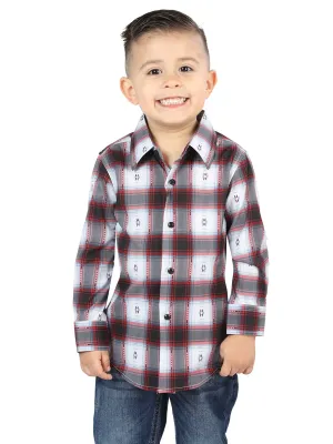 Camisa Vaquera Manga Larga Estampada Cuadros Negro/Rojo para Niños 'El Señor de los Cielos' - ID: 44735