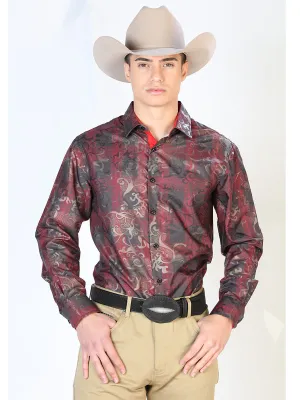Camisa Vaquera Manga Larga Estampada Cuadros Rojo/Negro para Hombre 'El Señor de los Cielos' - ID: 43795