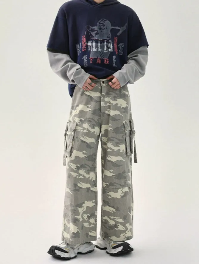 Camouflage Wide Leg Cargo Pants