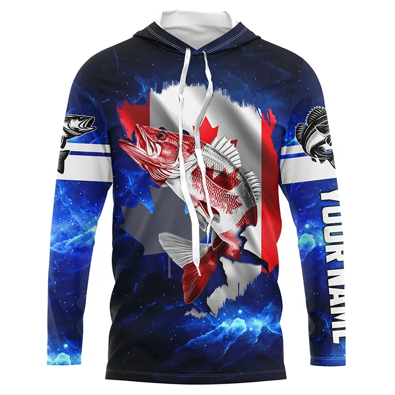 Canada Flag Walleye Fishing blue galaxy Custom fishing Long sleeve, Long Sleeve Hooded NPQ786