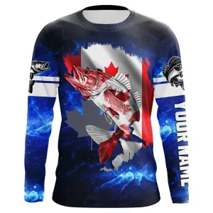 Canada Flag Walleye Fishing blue galaxy Custom fishing Long sleeve, Long Sleeve Hooded NPQ786