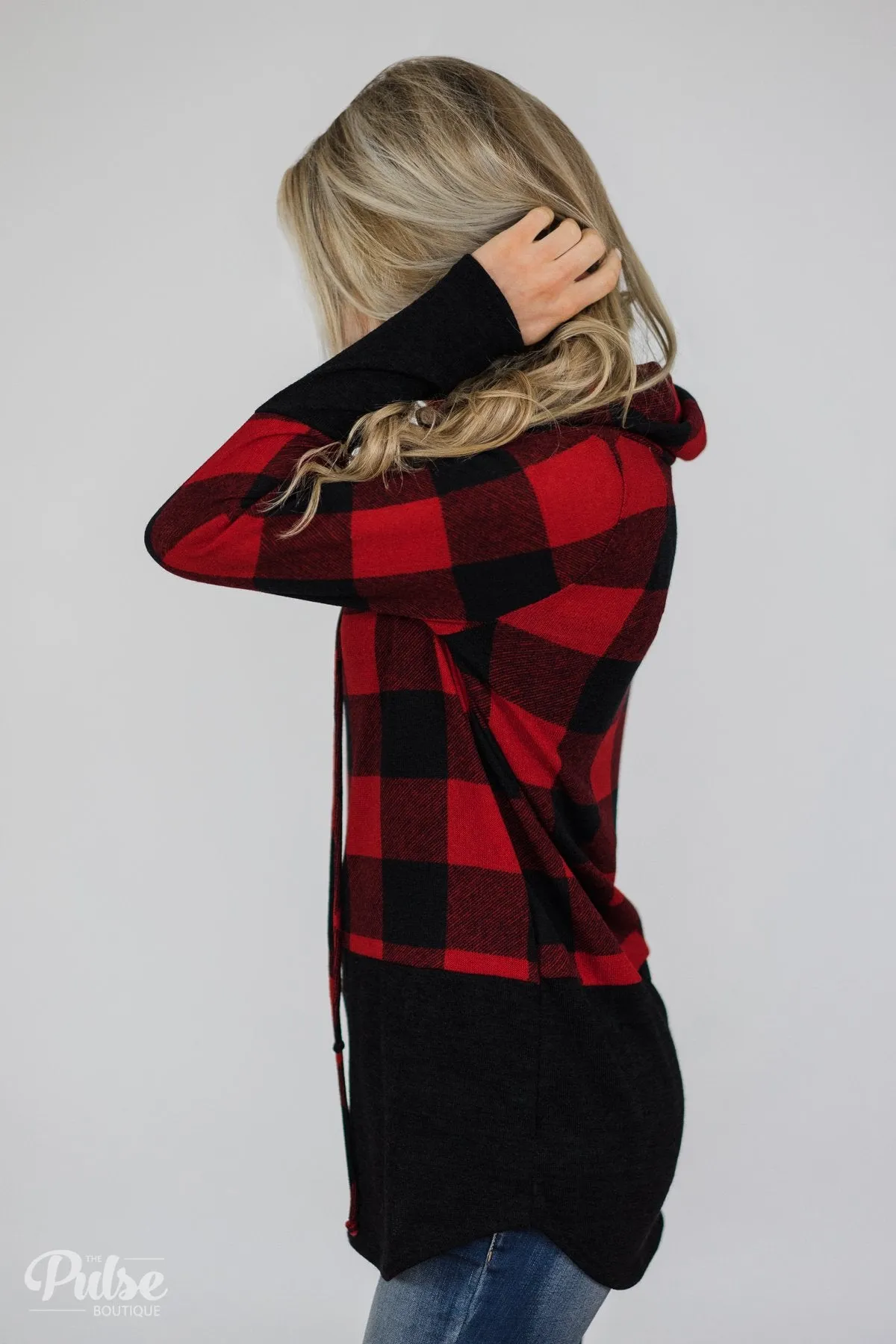 Can't Say No Buffalo Plaid Cowl Neck Top