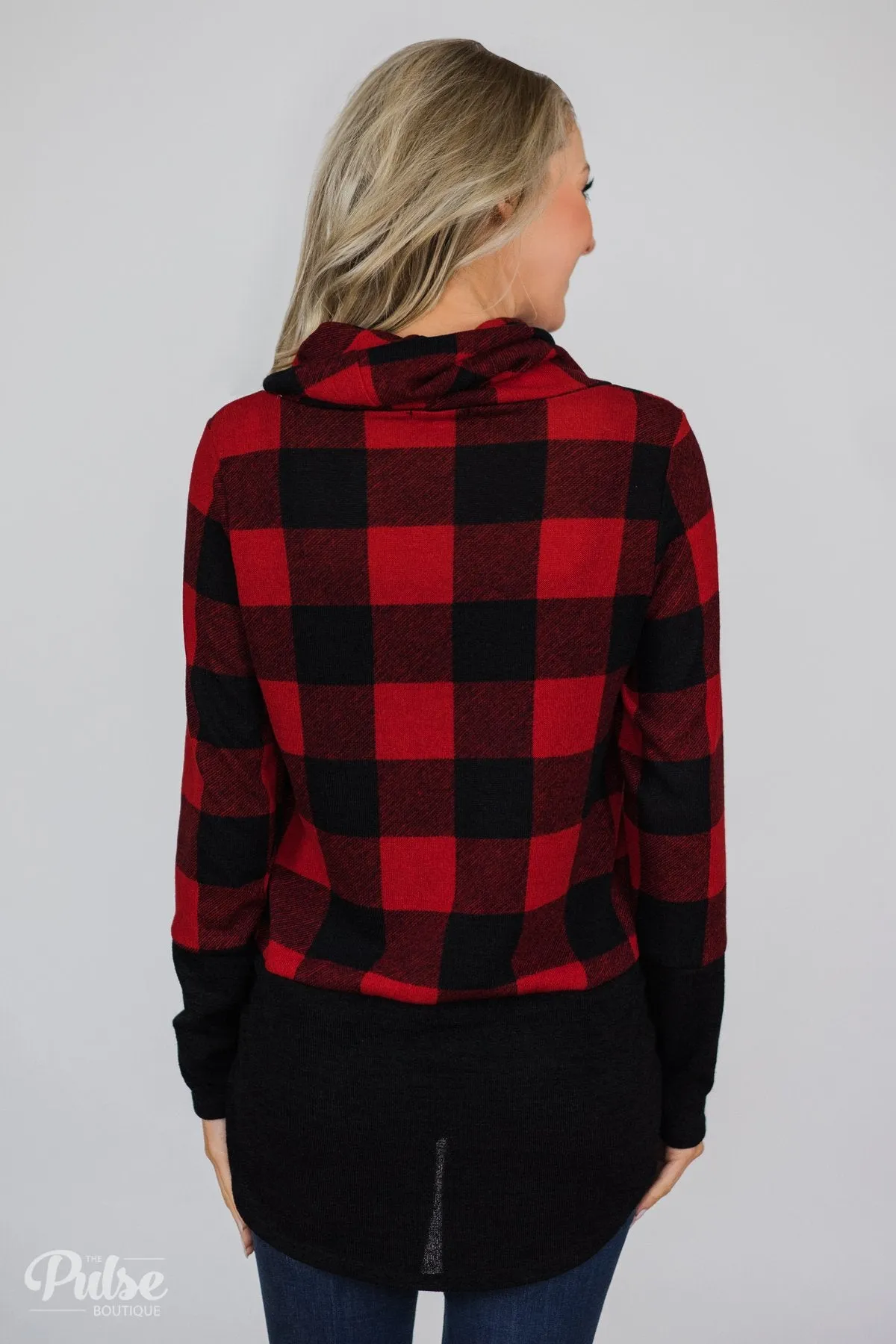 Can't Say No Buffalo Plaid Cowl Neck Top