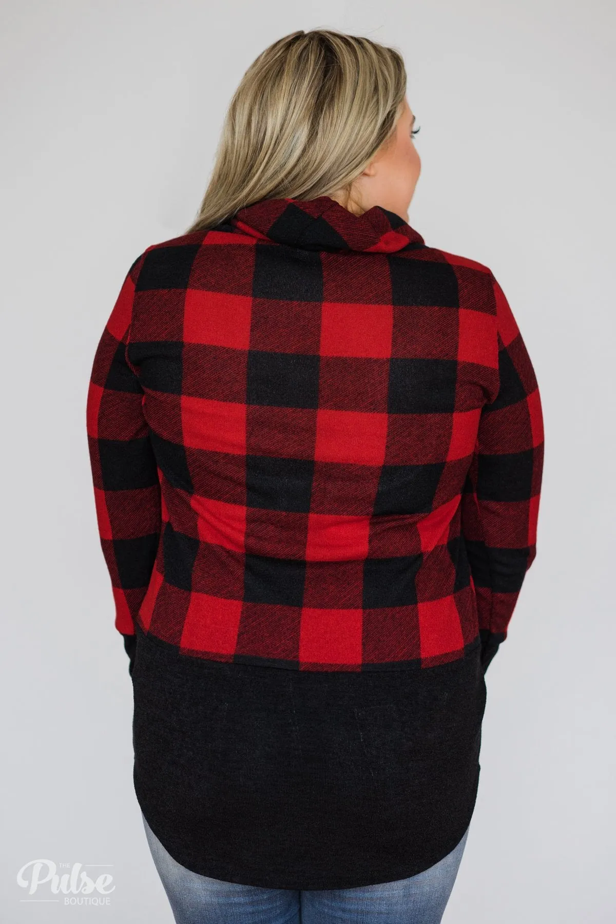 Can't Say No Buffalo Plaid Cowl Neck Top