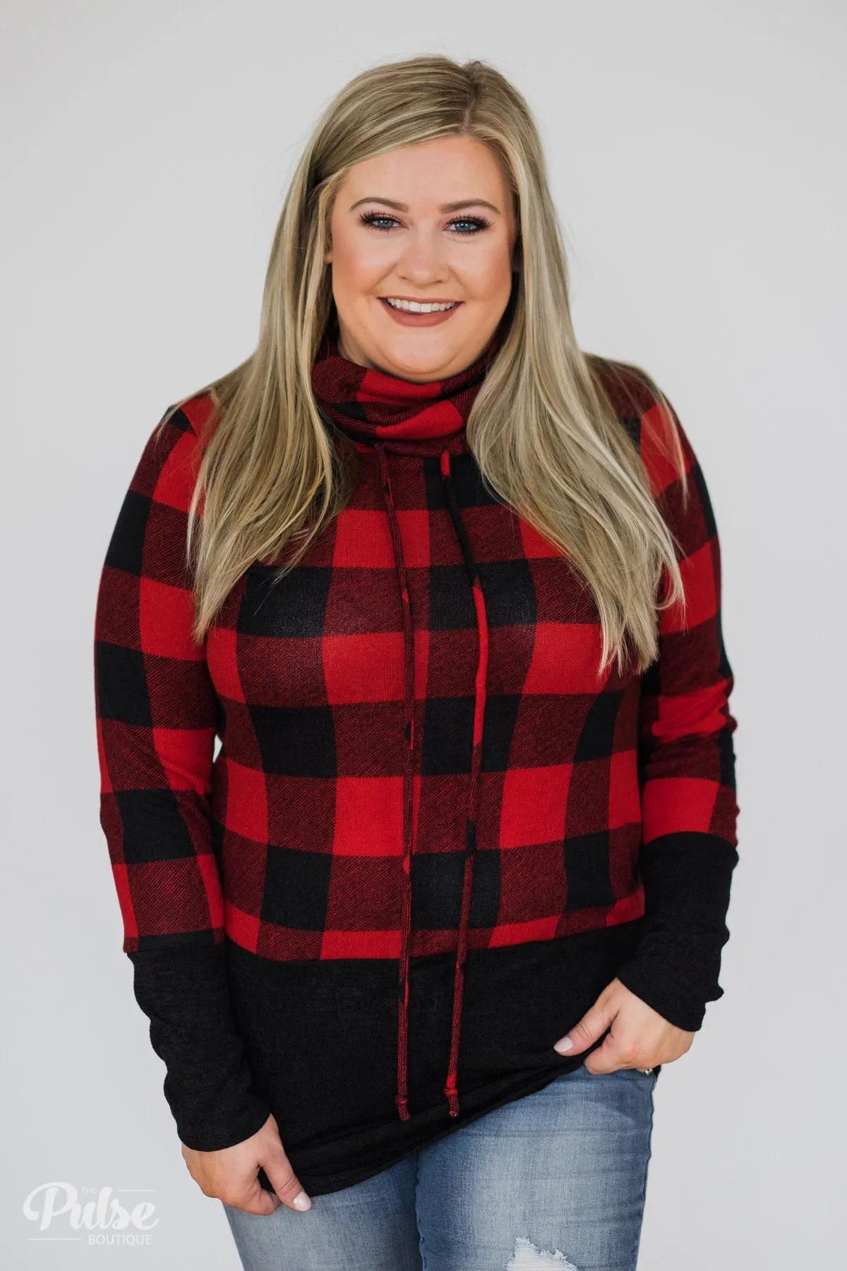 Can't Say No Buffalo Plaid Cowl Neck Top
