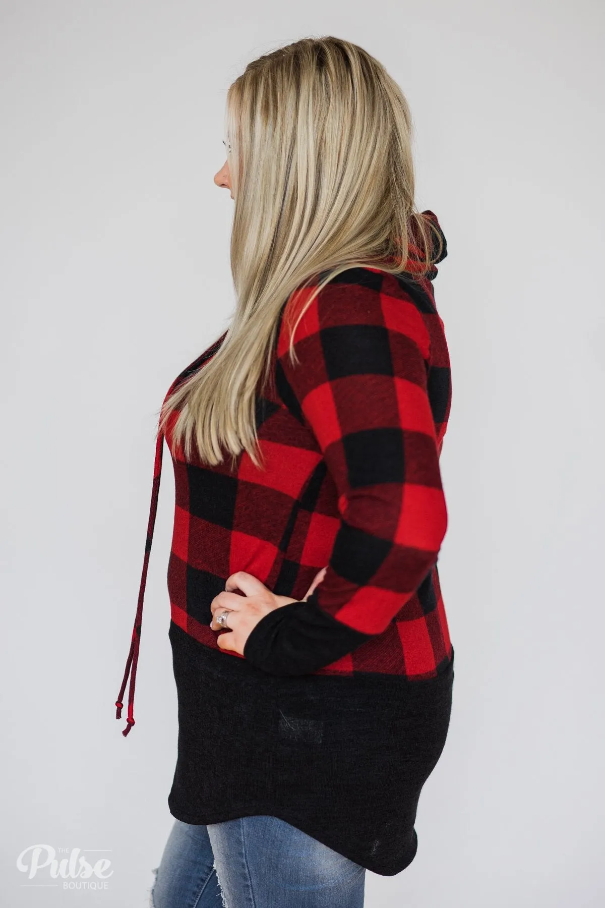 Can't Say No Buffalo Plaid Cowl Neck Top