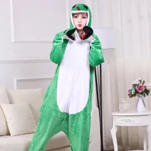 Cartoon Flannel One-Piece Pajamas – Green Snake & Monkey