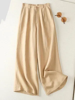 Casual Solid Color High Waist Linen Wide Leg Pants