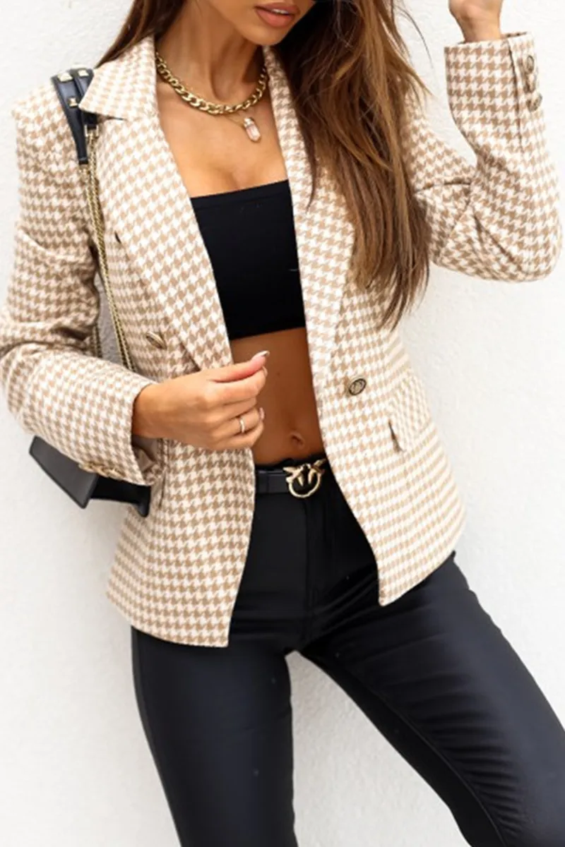 Casual Street Plaid Patchwork Buckle Turn-back Collar Outerwear