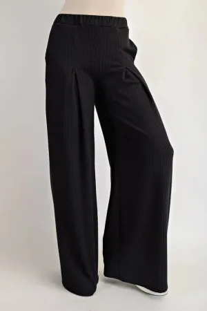 Celeste Full Size Ribbed Wide-Leg Pants with Pockets Plus Size