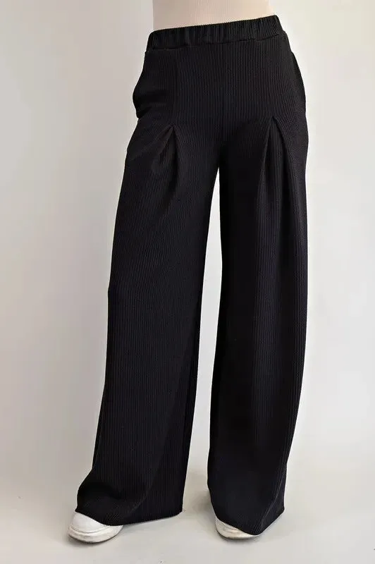 Celeste Full Size Ribbed Wide-Leg Pants with Pockets Plus Size