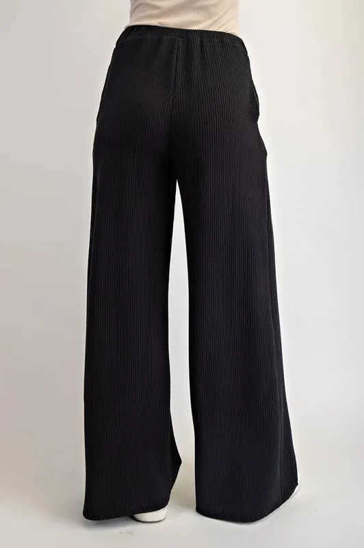 Celeste Full Size Ribbed Wide-Leg Pants with Pockets Plus Size