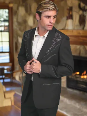Charcoal on Black Embroidered Western Blazer