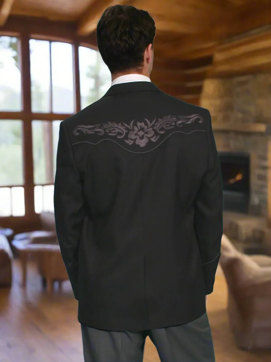 Charcoal on Black Embroidered Western Blazer