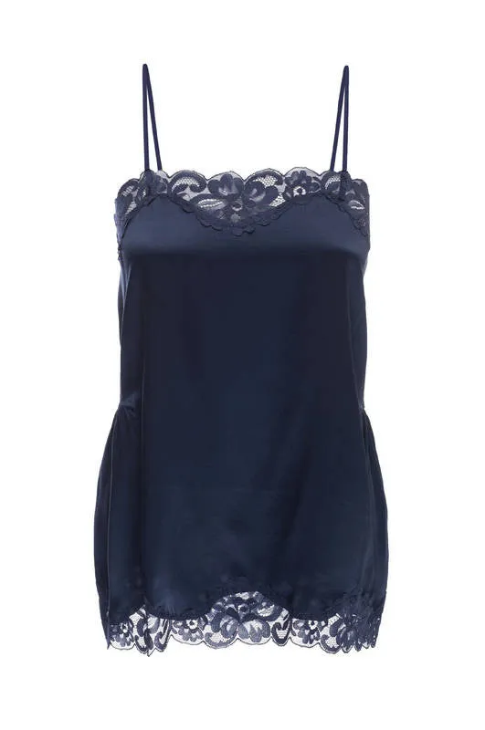 Charlotte Lace Silk Cami Navy