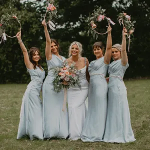 Charming Scoop Neckline Light Blue Elastic Silk Long Cheap Bridesmaid Dresses, BDS0101