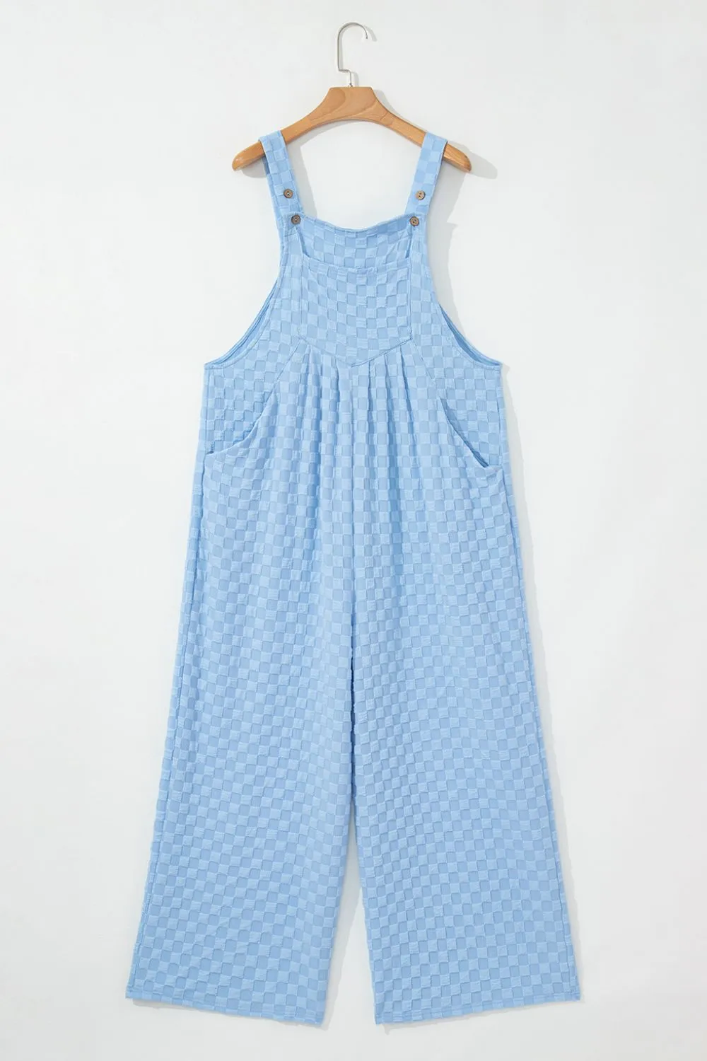 Checkered Pocketed Wide Leg Overalls