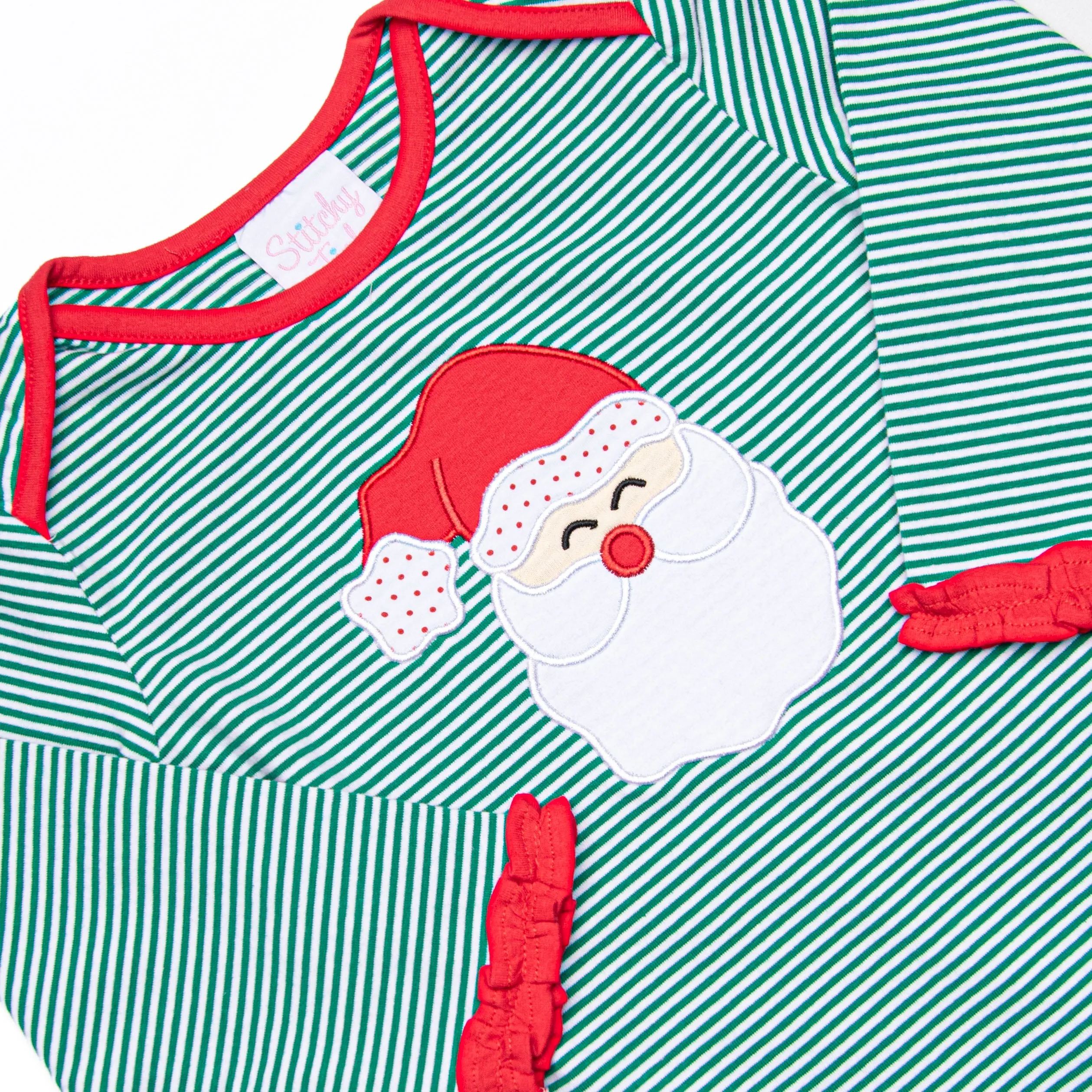 Checking It Twice Applique Ruffle Long Romper, Red and Green