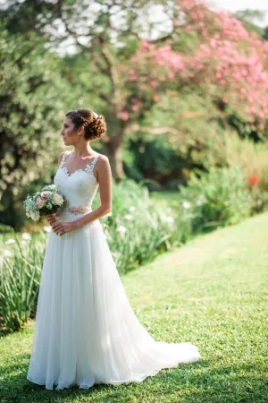 Chiffon A-line Sweetheart Beach Wedding Dresses With Lace Appliques, MW786