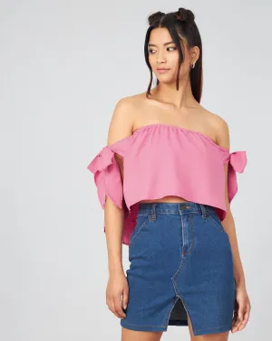 Chimpaaanzee Women  Pink Solid Off Shoulder Crop Top