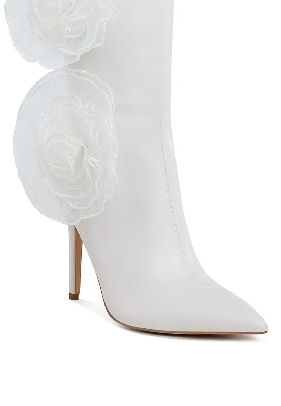 Chinkara Sheer Big Rose Detail Long 4" High Heel Boots
