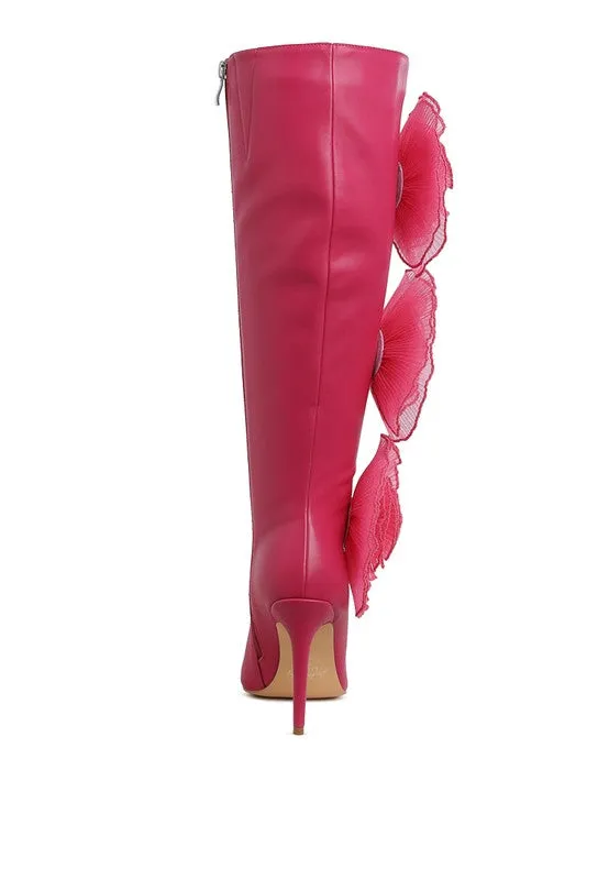 Chinkara Sheer Big Rose Detail Long 4" High Heel Boots