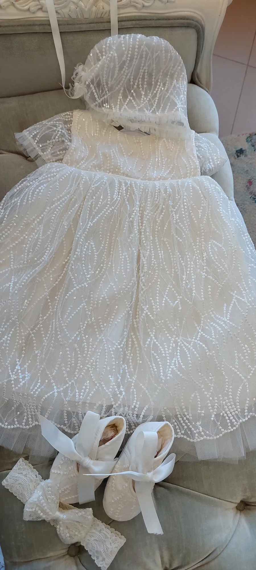 Christening Dress Embroidered Line Lace - sz 0