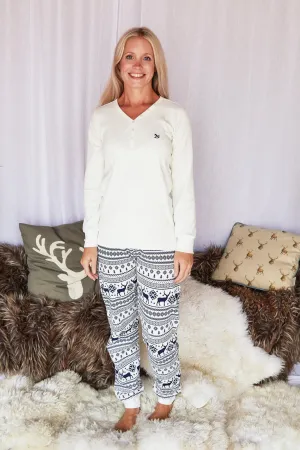Christmas Ladies Cream Reindeer PJs