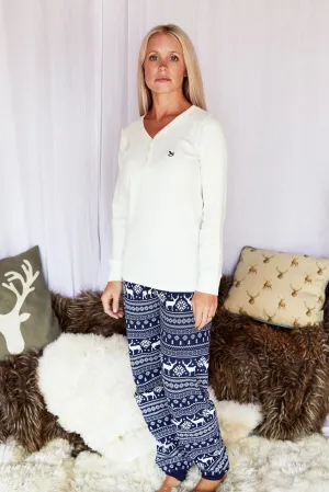 Christmas Ladies Navy Reindeer PJs
