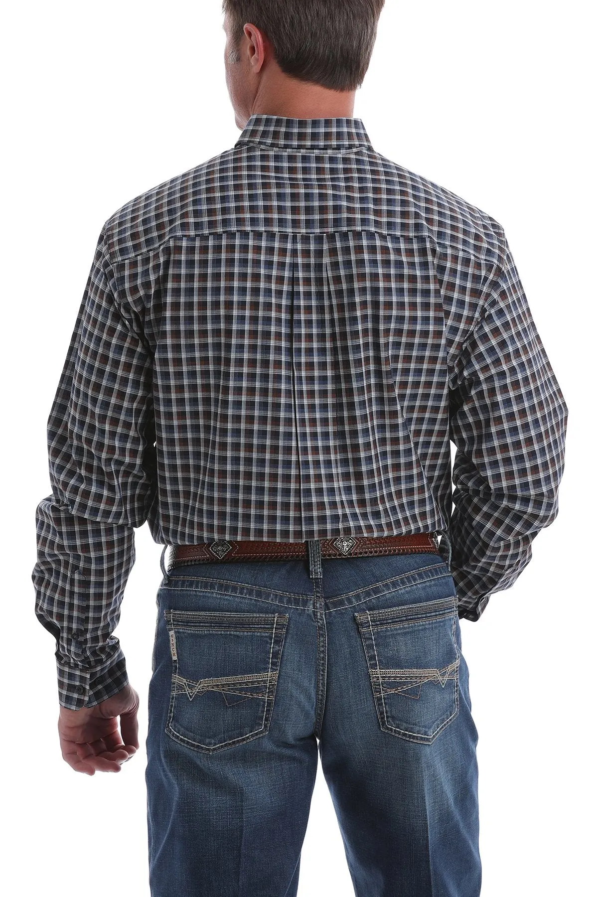 Cinch Men's Button-Down Western Shirt-Navy, White and Brown