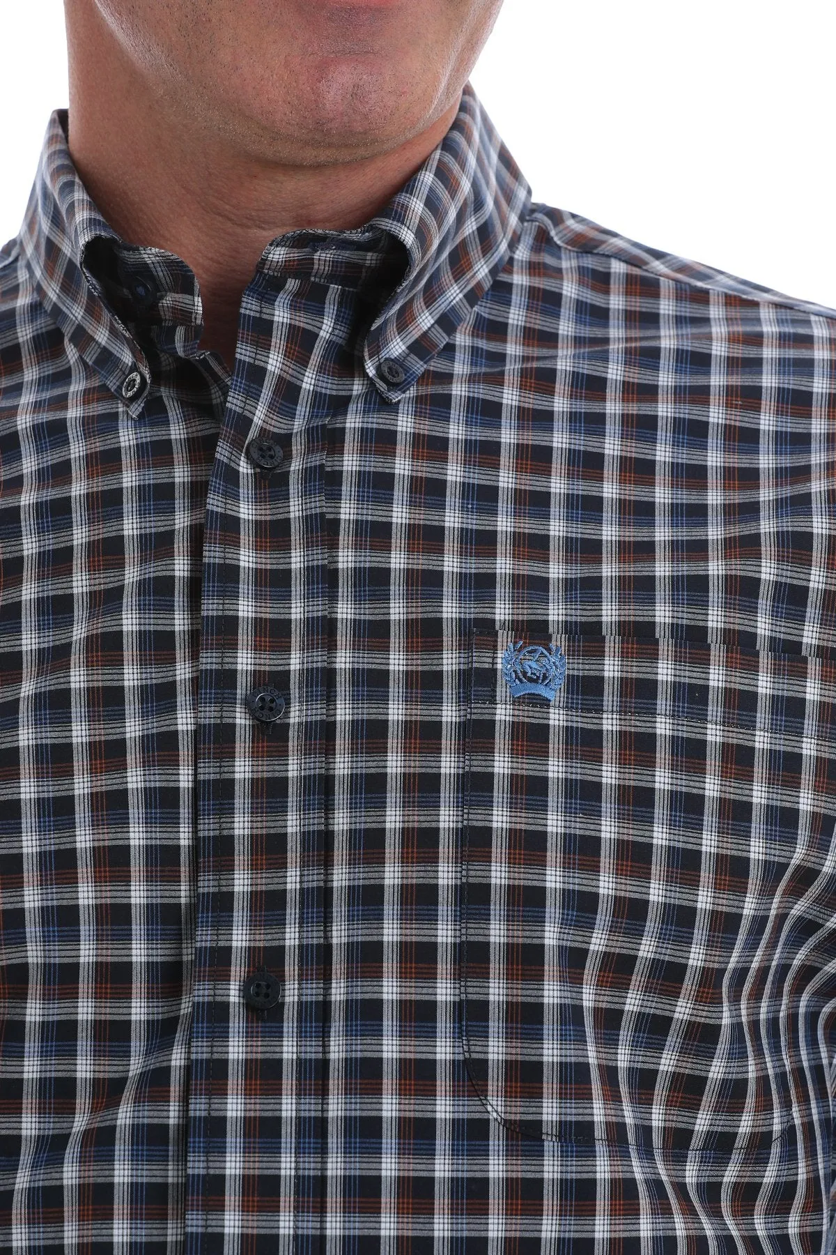 Cinch Men's Button-Down Western Shirt-Navy, White and Brown