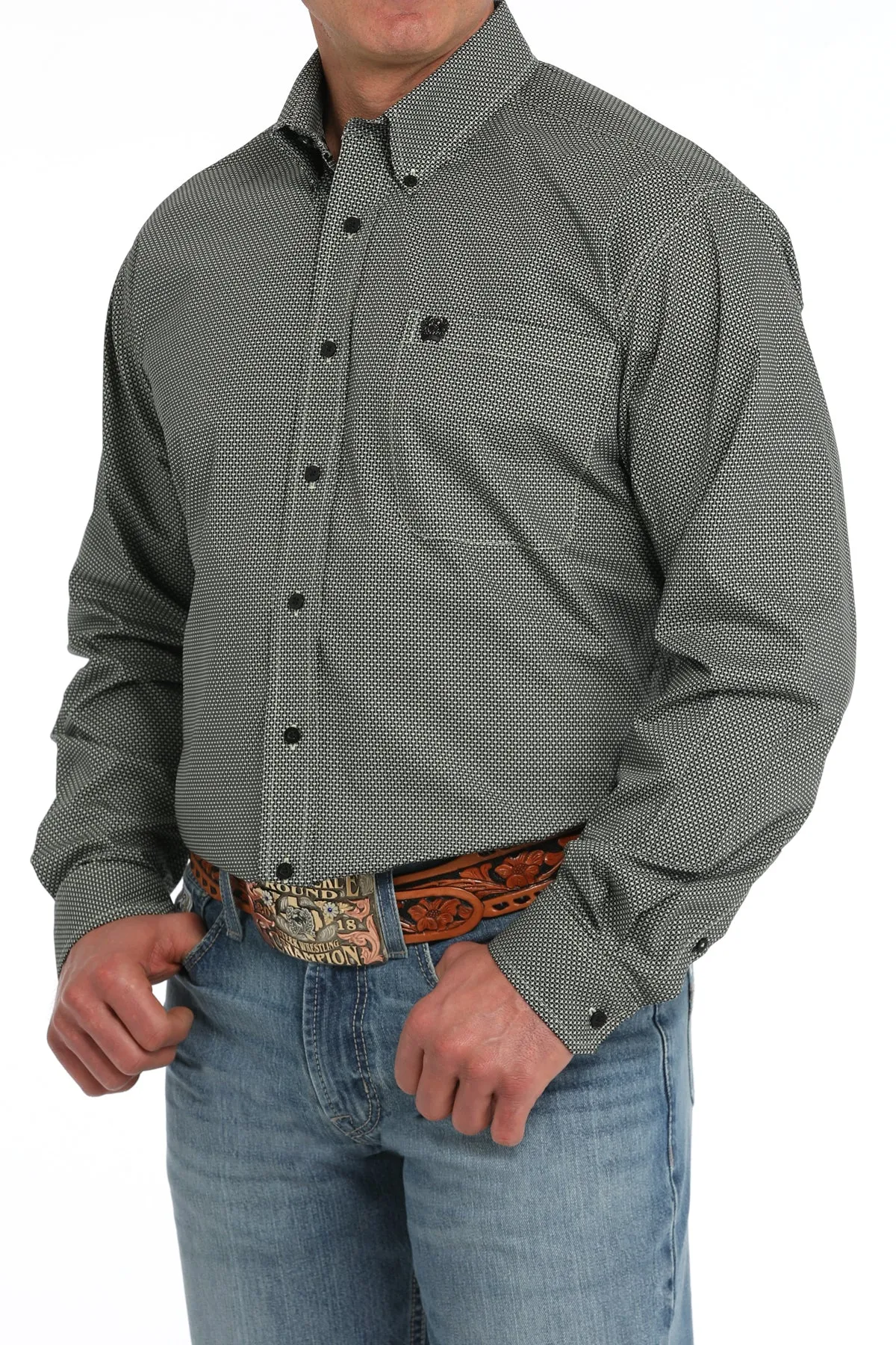 Cinch Men's Geometric Print Button-Down Western Shirt - Lime