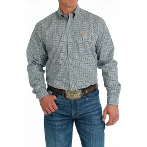 Cinch Men's Light Blue and Navy Geometric Print Western Shirt