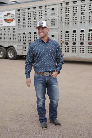 Cinch Men's Navy and Red Flag Print Button Down Shirt