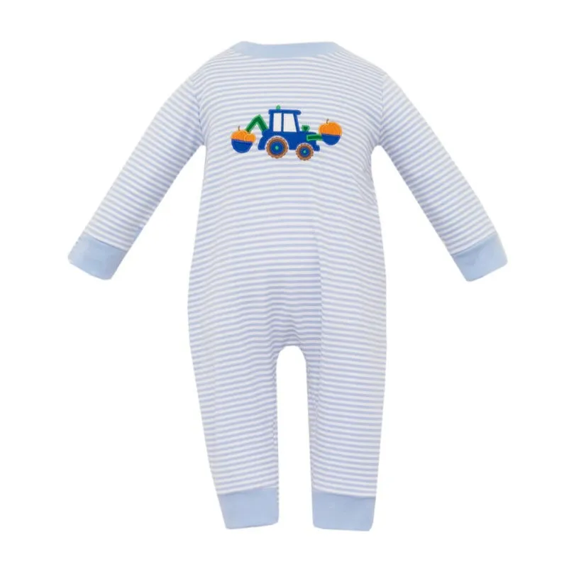 Claire & Charlie Construction Pumpkin Romper - Blue