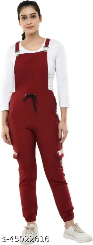 Classic Modern Comfy Latest Pretty Modern Stylish Latest Women Trending Fashionable Full Length Printed Maroon Dungaree Jumpsuits Size  S28 M30 L32  XL34