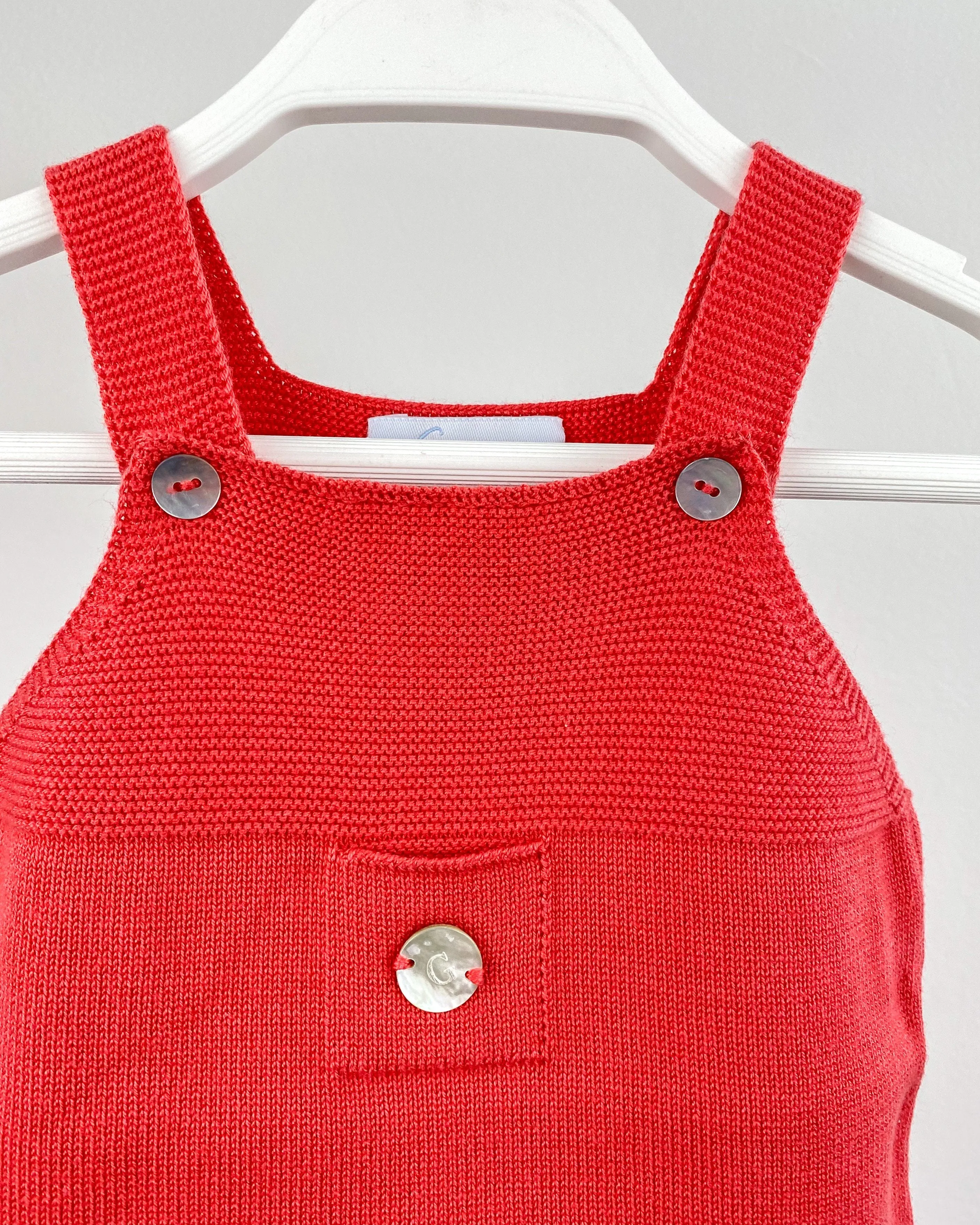 Classic Short Knitted Dungarees - Candy Apple Red