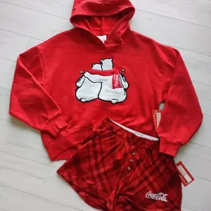 Coca Cola NEW Polar Bear Fleece Hoodie &amp; Flannel Shorts