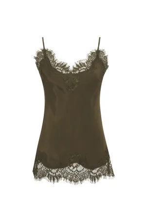 Coco Lace Silk Cami Dark Olive