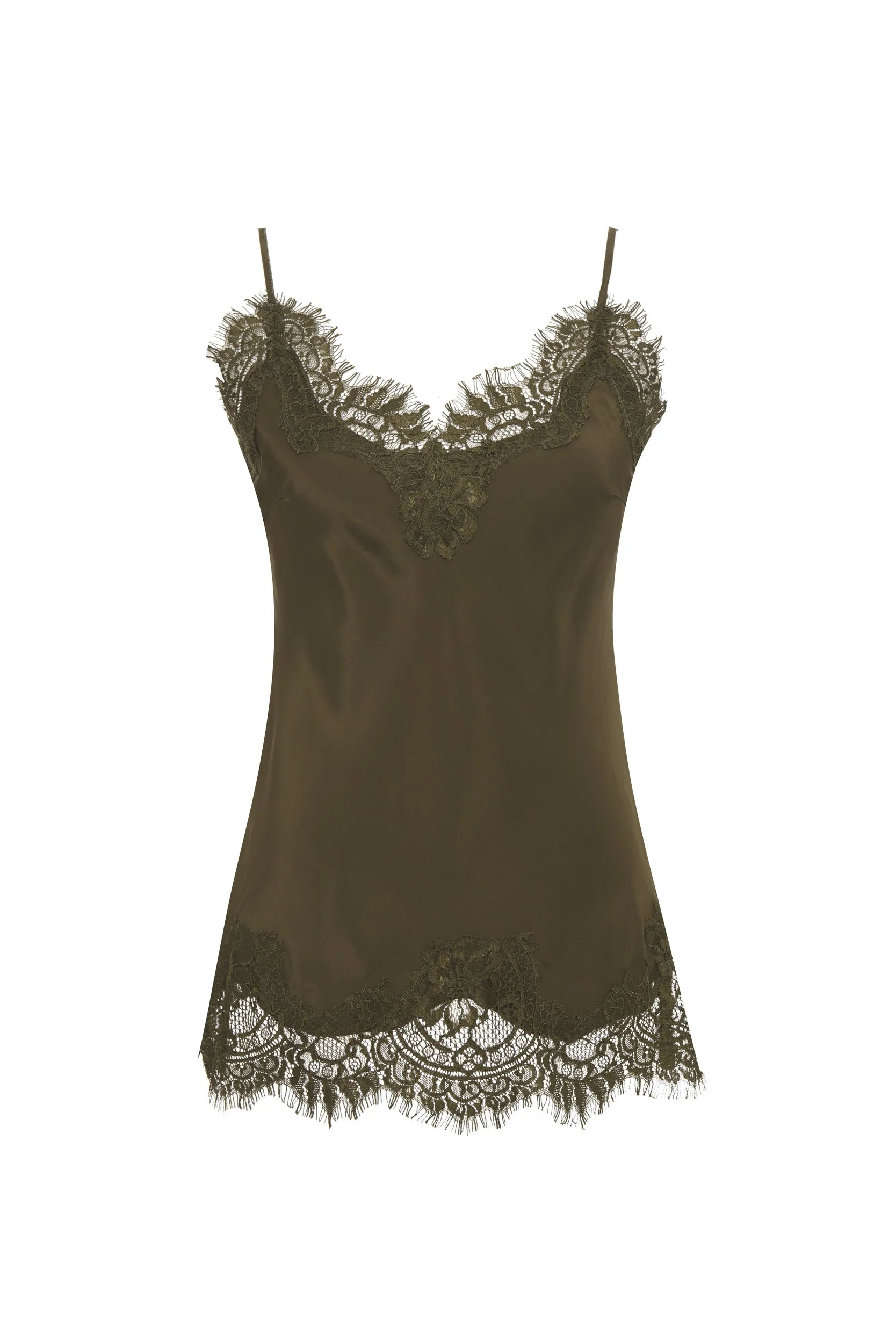 Coco Lace Silk Cami Dark Olive