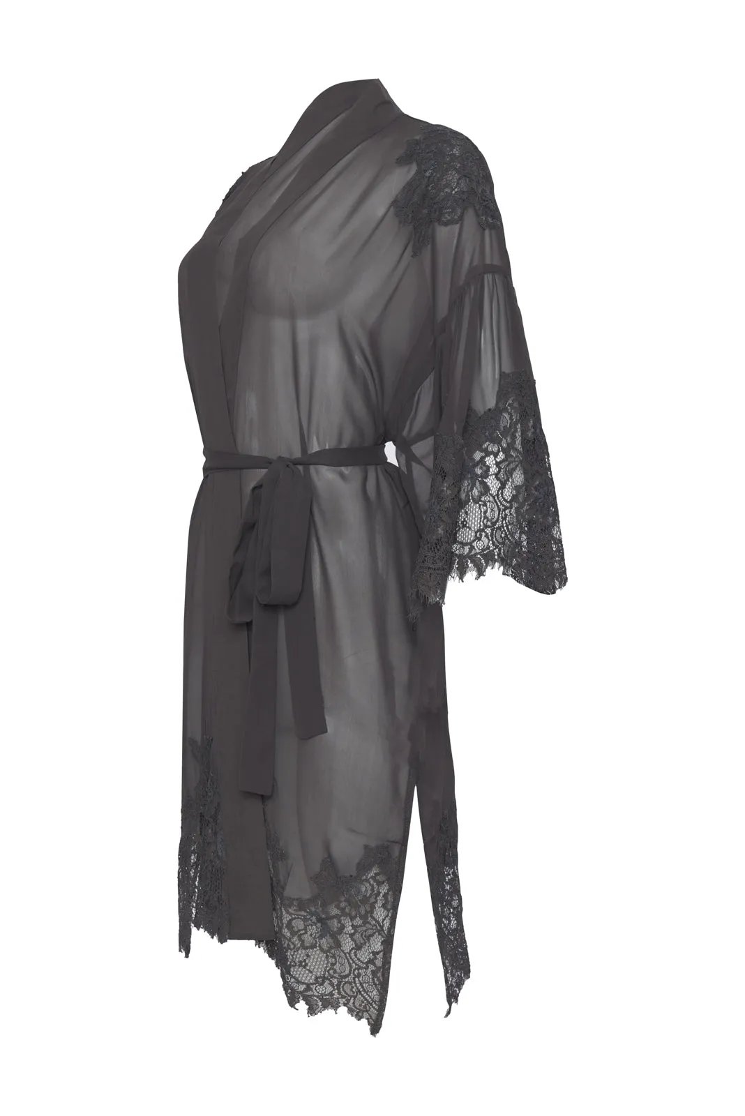 Coco Lace Silk Kimono Pewter