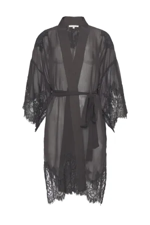 Coco Lace Silk Kimono Pewter